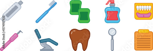 Dental hygiene and care items vector isolate 2025 bundle set download