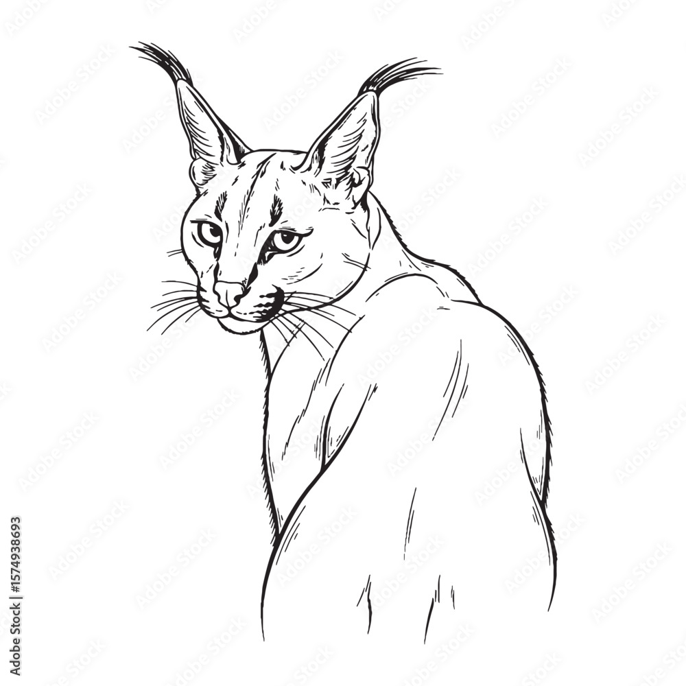 Obraz premium Conveying Caracal Strength - Caracal vector - Caracal Line art - Caracal Drawing - Vector Lineart of Caracal - Caracal icon - powerful tranquil essence