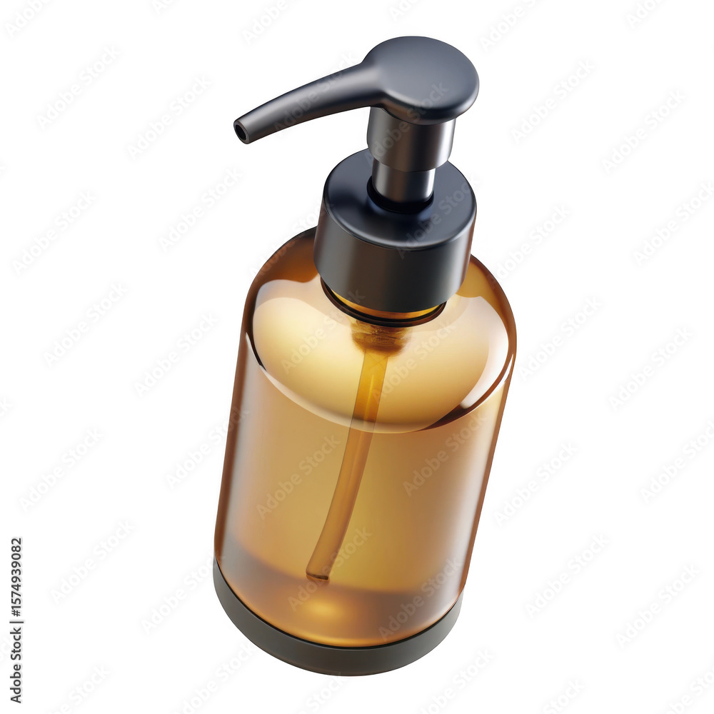 Obraz premium Amber glass soap dispenser with dark pump isolated on transparent background