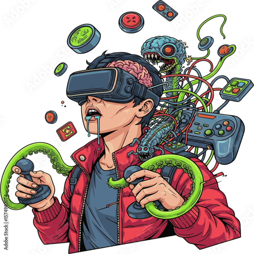 Mind-Bending VR Gaming Experience - Immersive Cyberpunk Illustration