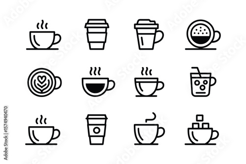 Wallpaper Mural Coffee cup icons with steam latte art and sugar cubes cups drinks Torontodigital.ca