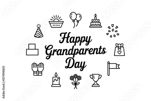 Happy Grandparents Day celebration icons gift cake