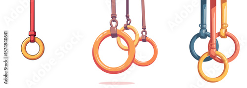 Gymnastic rings hanging from ceiling in vibrant colors  