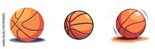 Deflated basketball on court in three stages of inflation  