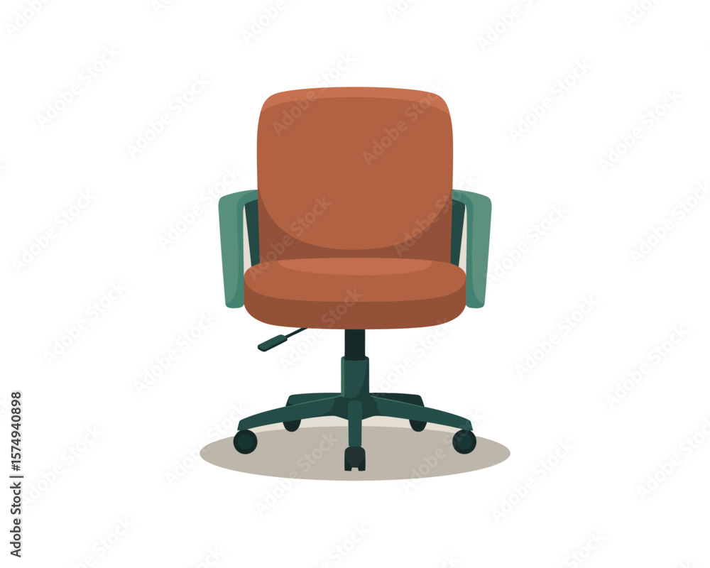 Fototapeta premium Modern Terracotta Office Chair with Teal Armrests and Black Base Isolated on White