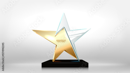Realistic Blank Glass Trophy Award and gold star