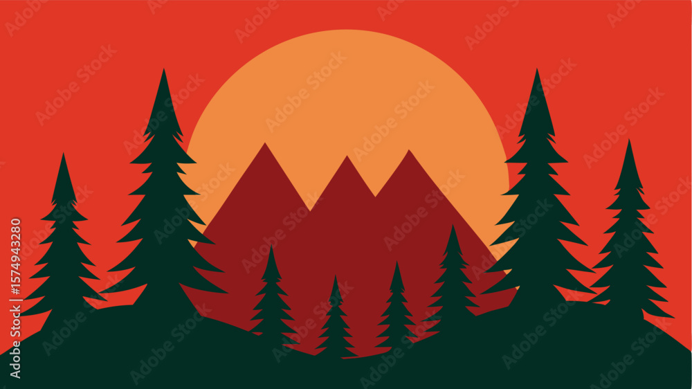 Obraz premium vector illustration of a christmas tree landscape
