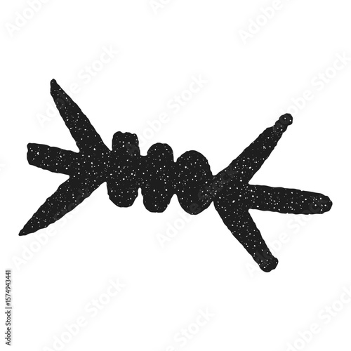 Barbed wire fragment in monochrome vintage illustration with texture. Ideal for conceptual design, punk themes, or security topics.  