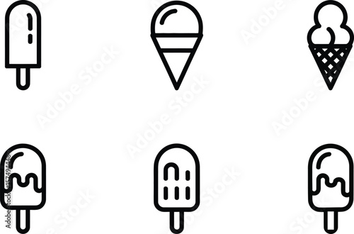 Summer Treats: Six Bold Line Icons of Ice Cream and Popsicles