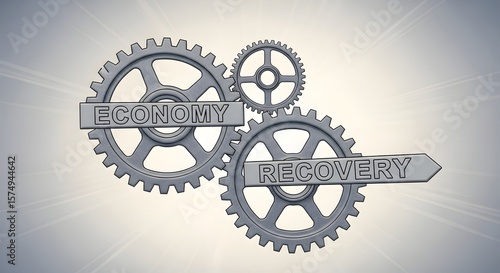Economy and Recovery: Interlocking Gears Symbolizing Economic Progress, A Conceptual Illustration of Economic Recovery and Interdependence