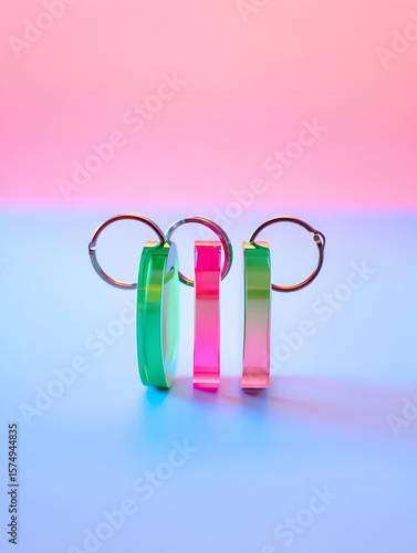 Abstract colorful rings keychain design product photography stock photo background