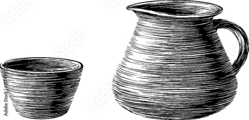 Classic engraved bronze jug and relief design for art and decor