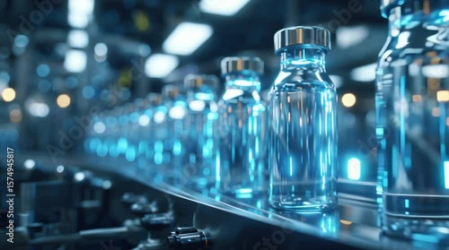 Production line showcases clear glass vials during advanced manufacturing process