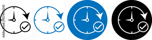 Flat line style save time icon set in vector EPS 10. Includes minimalist symbols representing time-saving, productivity, efficiency, scheduling, and smart work processes for digital apps and ui tools.