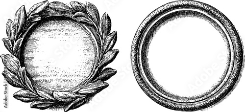 Vintage engraved circular medallion set with ornate designs for decorative use