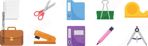 Office supplies collection featuring stationery and tools vector isolate 2025 bundle set download