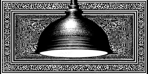 Engraved domed ceiling lamp in vintage halftone style for interior design concepts