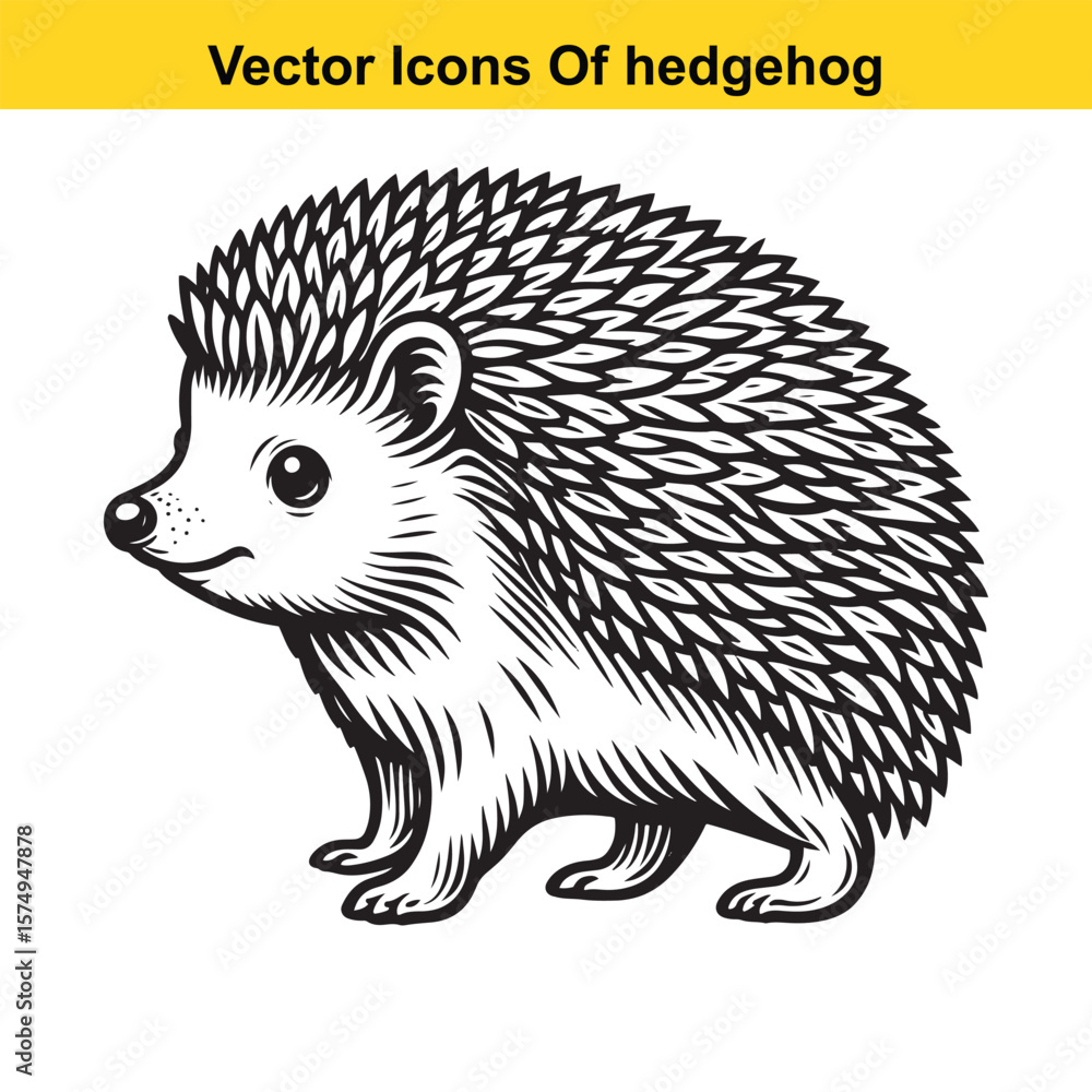 Naklejka premium Black and White Line Art of a Hedgehog with Mushroom or Leaf – Easy Tracing Vector