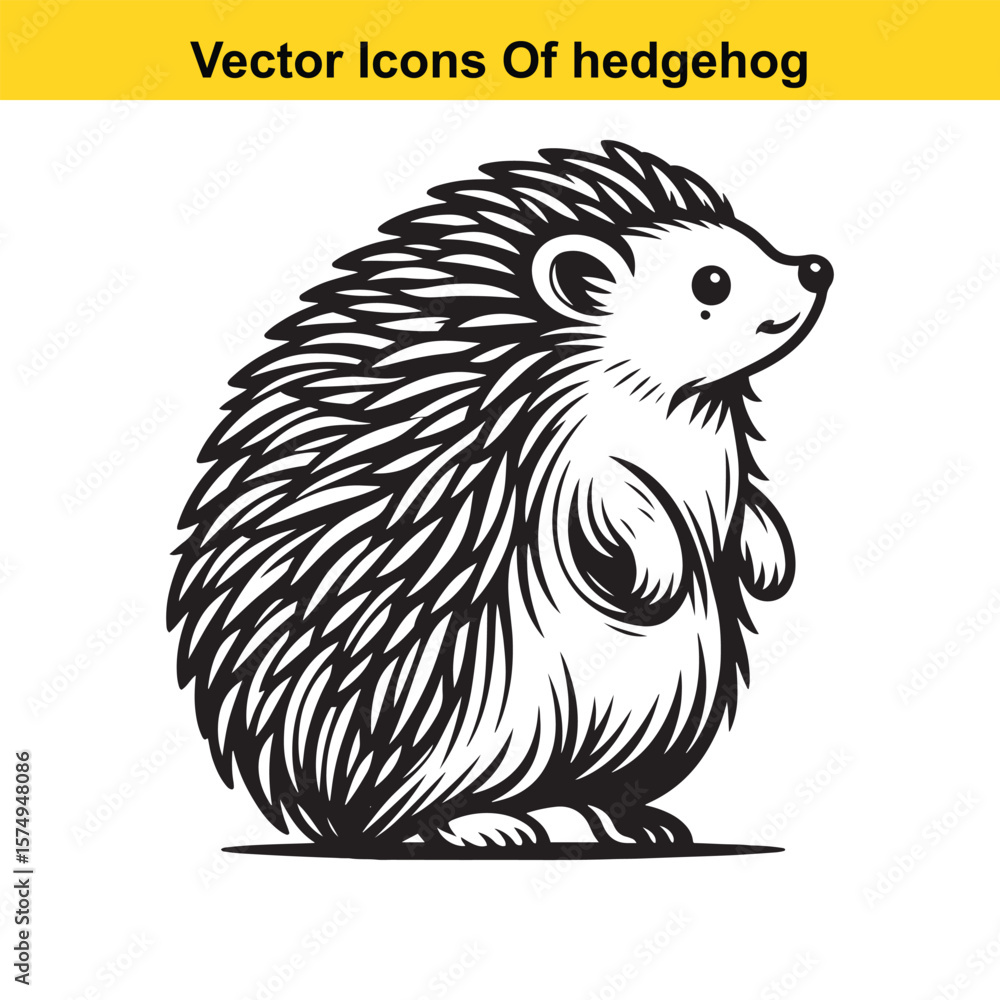 Fototapeta premium Black and White Line Art of a Hedgehog with Mushroom or Leaf – Easy Tracing Vector