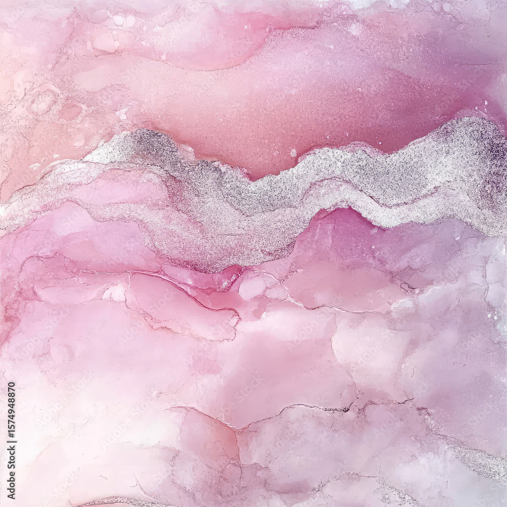 Obraz premium Pink rose petals with a delicate, textured pattern, reminiscent of sliced ham Pink rose petals with a delicate, textured pattern, reminiscent of sliced ham. Blush Rose Quartz & Silver Veins