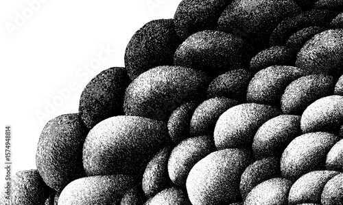 Engraved fish scale pattern collage with halftone and grunge texture