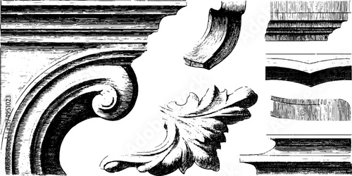 Intricate engraved key fret patterns and decorative elements for design projects