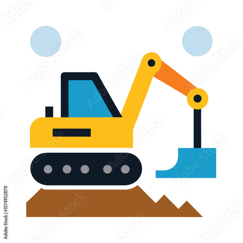 excavator at work site doodle on white