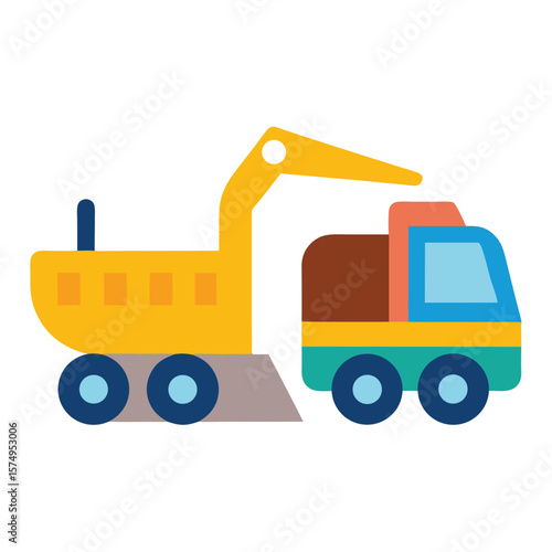 excavator and dump truck doodle combo