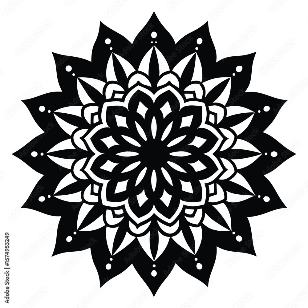 Obraz premium Intricate Black and White Mandala Design Circular Symmetry and Floral Patterns