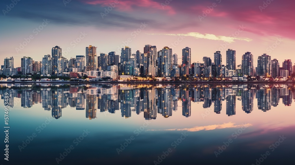 Obraz premium Cityscape Sunset Reflection.