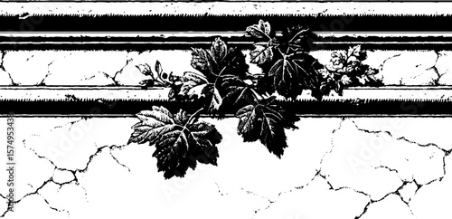 Engraved mosaic border design with leaf motif for decorative artwork