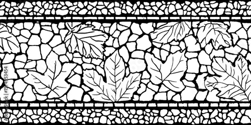 Engraved mosaic border with leaf patterns for creative design