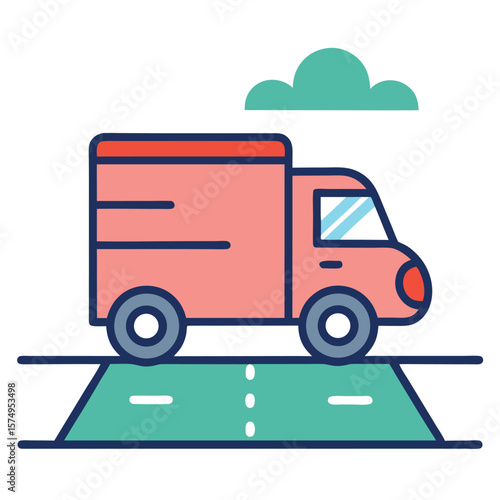 delivery truck on highway cartoon sketch