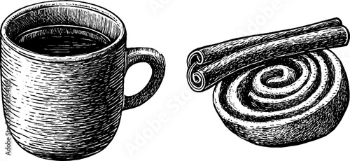 Engraved mulled wine mug and cinnamon roll design for holiday celebration