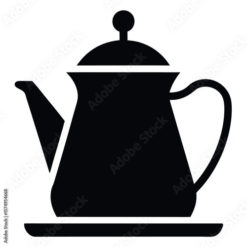 Elegant Coffee Pot or Teapot Silhouette on Saucer - Kitchenware for Hot Beverages & Table Service isolated on white background