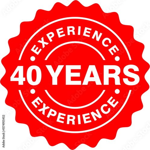 Forty years experience vector icon with bold number 40, laurel wreath, ribbon banner, and vintage emblem style. Ideal for business milestone, service anniversary, or award achievement.