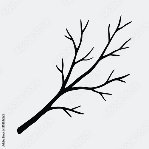 Silhouette bare tree branch simple minimalist botanical element vector illustration