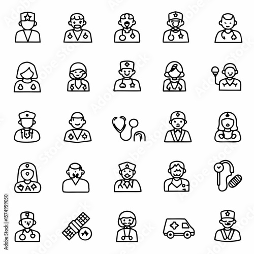Medical professionals and healthcare workers icons set vector illustration line art design collection for graphics