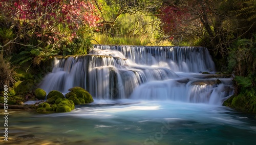 Beautiful waterfall cascading through a lush green forest