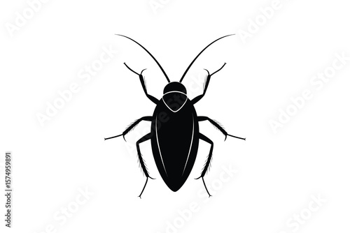 Black Cockroach Silhouette on White Background Pest Control and Infestation Concept
