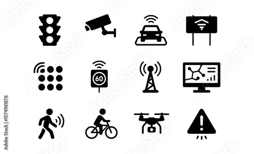 Smart traffic technology icons: innovative solutions for modern transportation systems