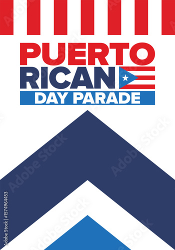Puerto Rican Day. National happy holiday. Festival and parade in honor of independence and freedom. Puerto Rico flag. Latin american country. Patriotic elements. Vector poster illustration
