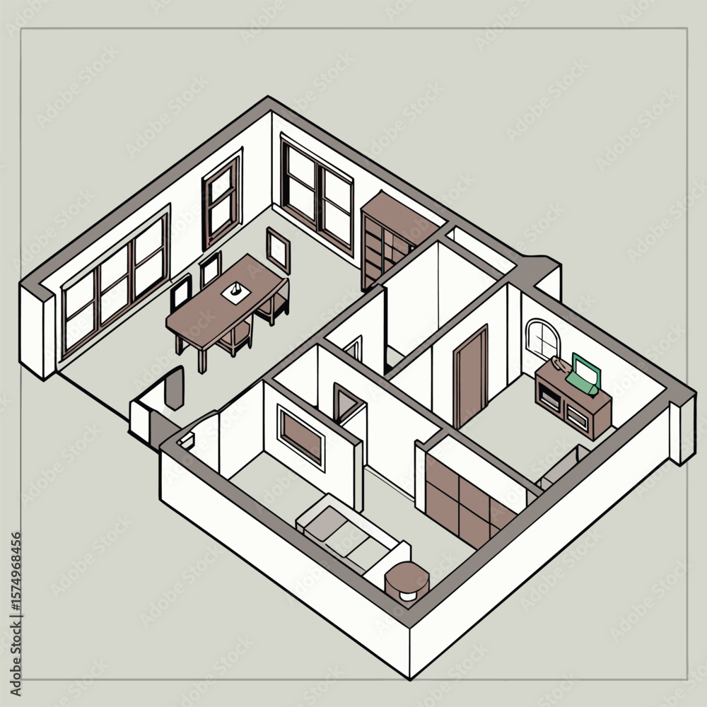 Fototapeta premium 3D Home Design Full View Modern House Floor Plan Visualization