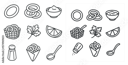 The image is a collection of food items, including onions, lemons, and salt. The food items are arranged in various containers, such as bowls and baskets, and are accompanied by utensils like spoons