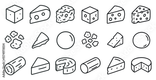 Collection of cheese slices and other food items. The image is in black and white and has a minimalist style