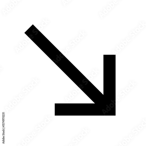 Simple black arrow pointing southeast