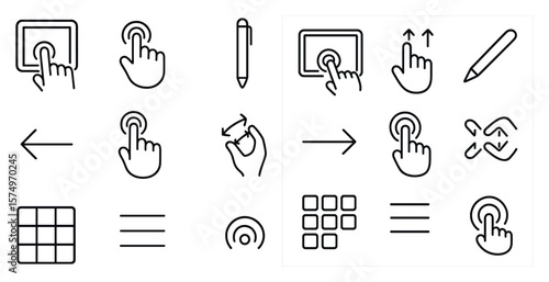 Set of icons for a computer application, including a pen, a mouse, and a keyboard