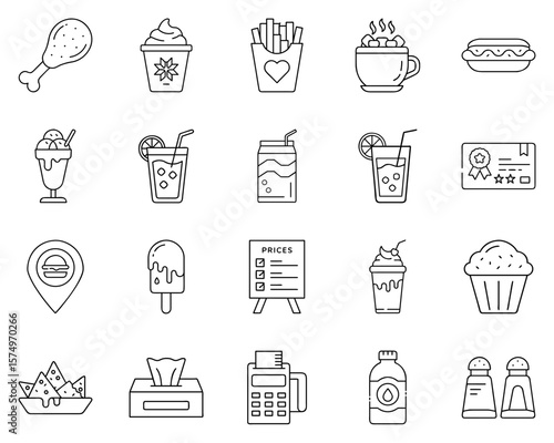 Black silhouette icons of popular fast food menu items