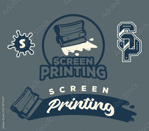 Vintage screen printing logo sign design vector image 