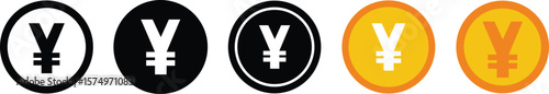 Set of yen currency icon symbol. Popular international currency sign isolated on transparent background. Yen money coins icon signs. Vector illustration.
